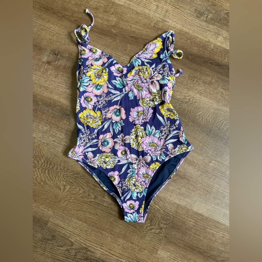 Jessica Simpson Navy Blue One Piece Swimsuit Floral Print Size Large